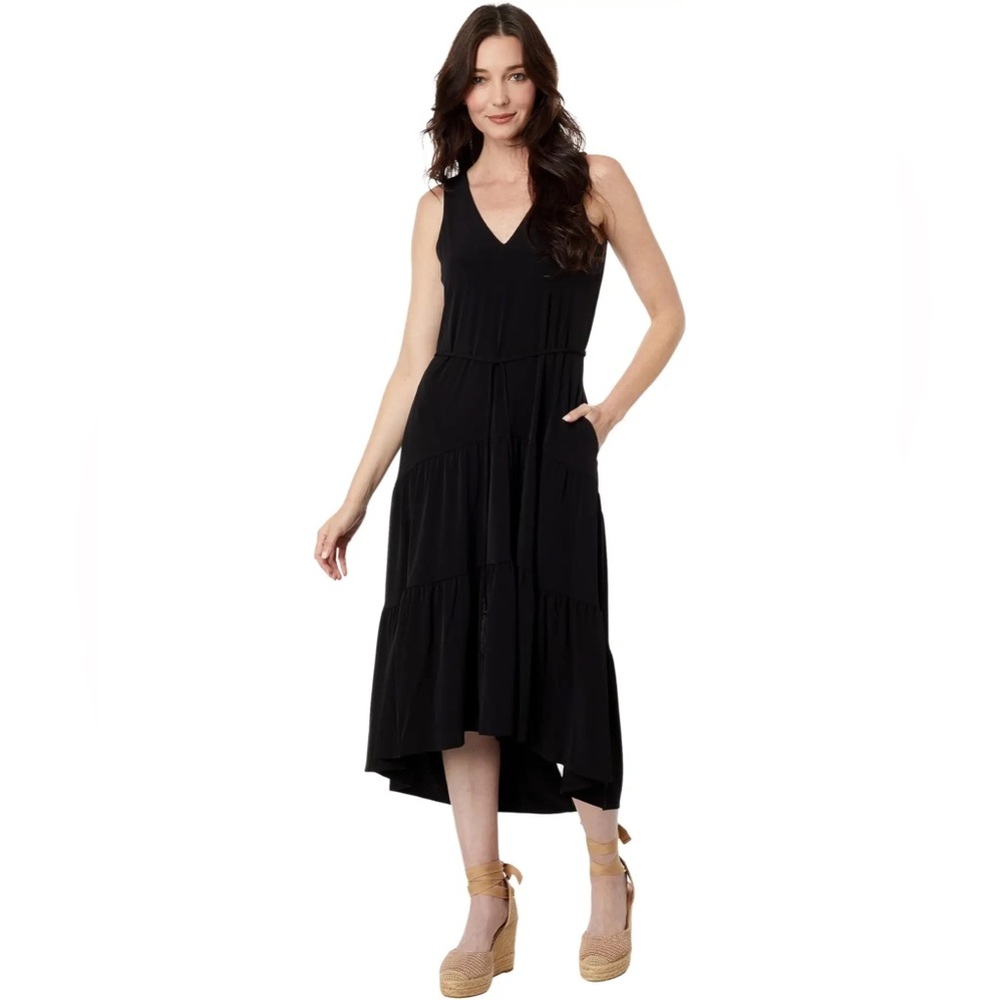 Tommy Bahama Carmela Black Tiered Sleeveless Midi Dress Size XS